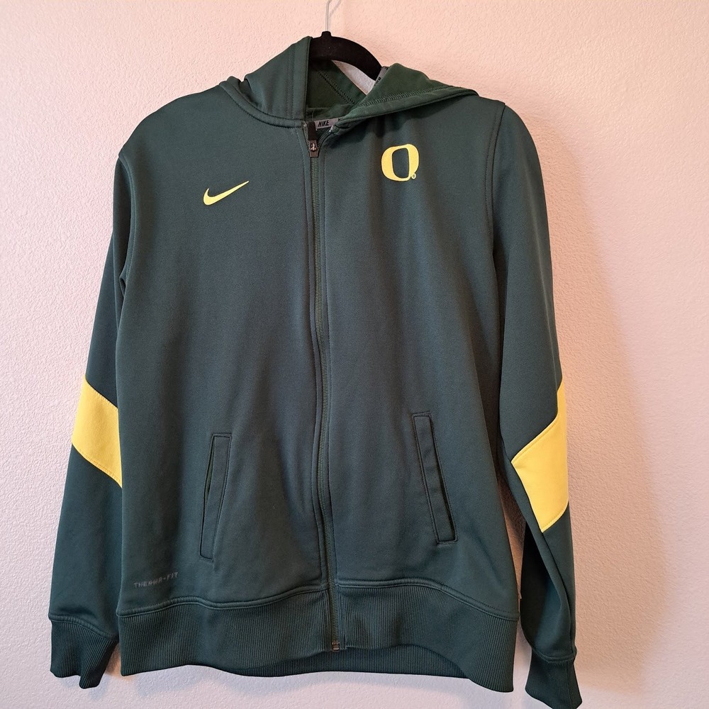 Nike Oregon Ducks Therma-FIT Full Zip Hoodie Mens Green Yellow Sweatshirt Medium